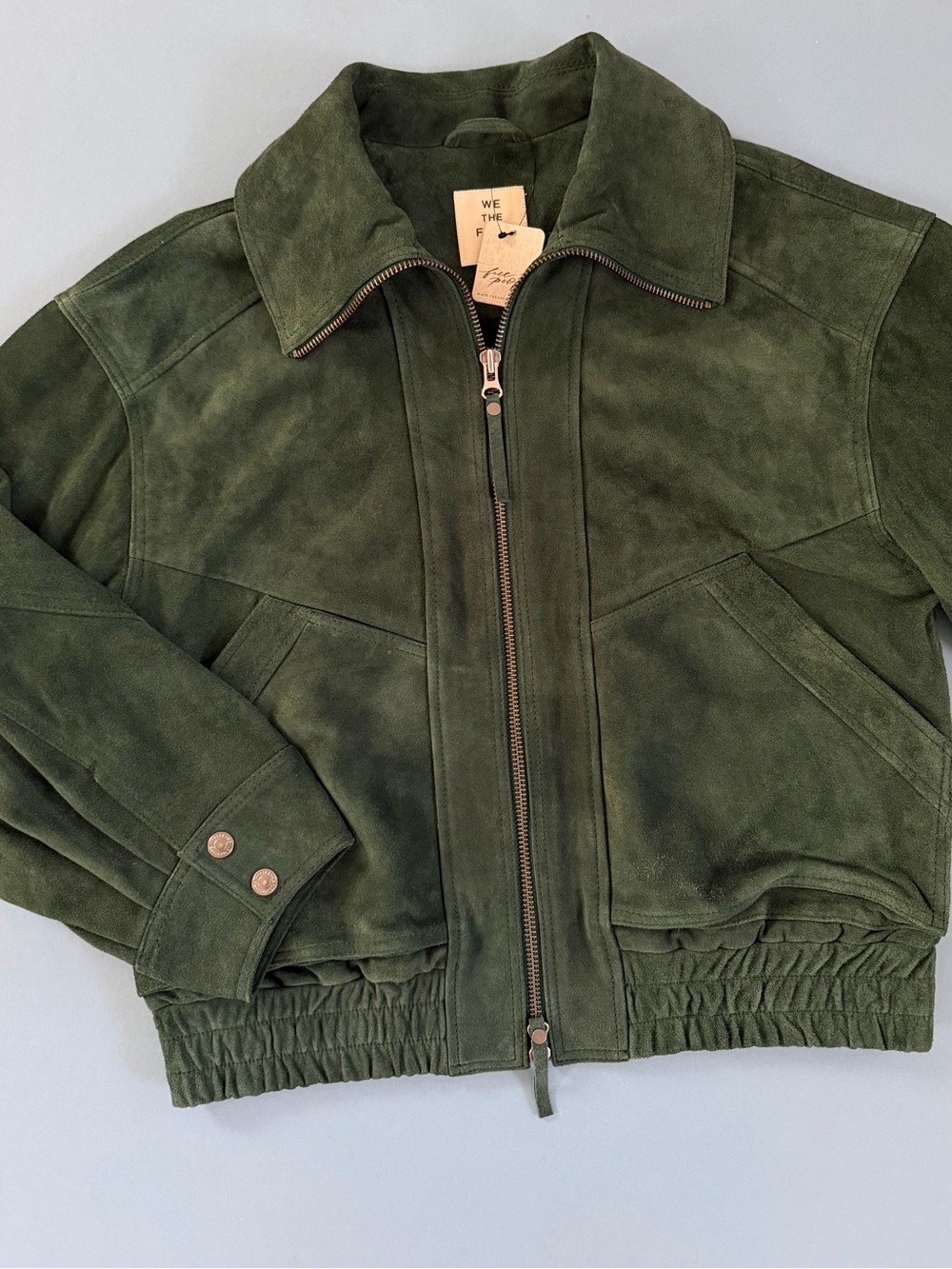 NWT Free People We The Free Desert Moon Green Grove Suede Bomber Jacket - Picture 7 of 10